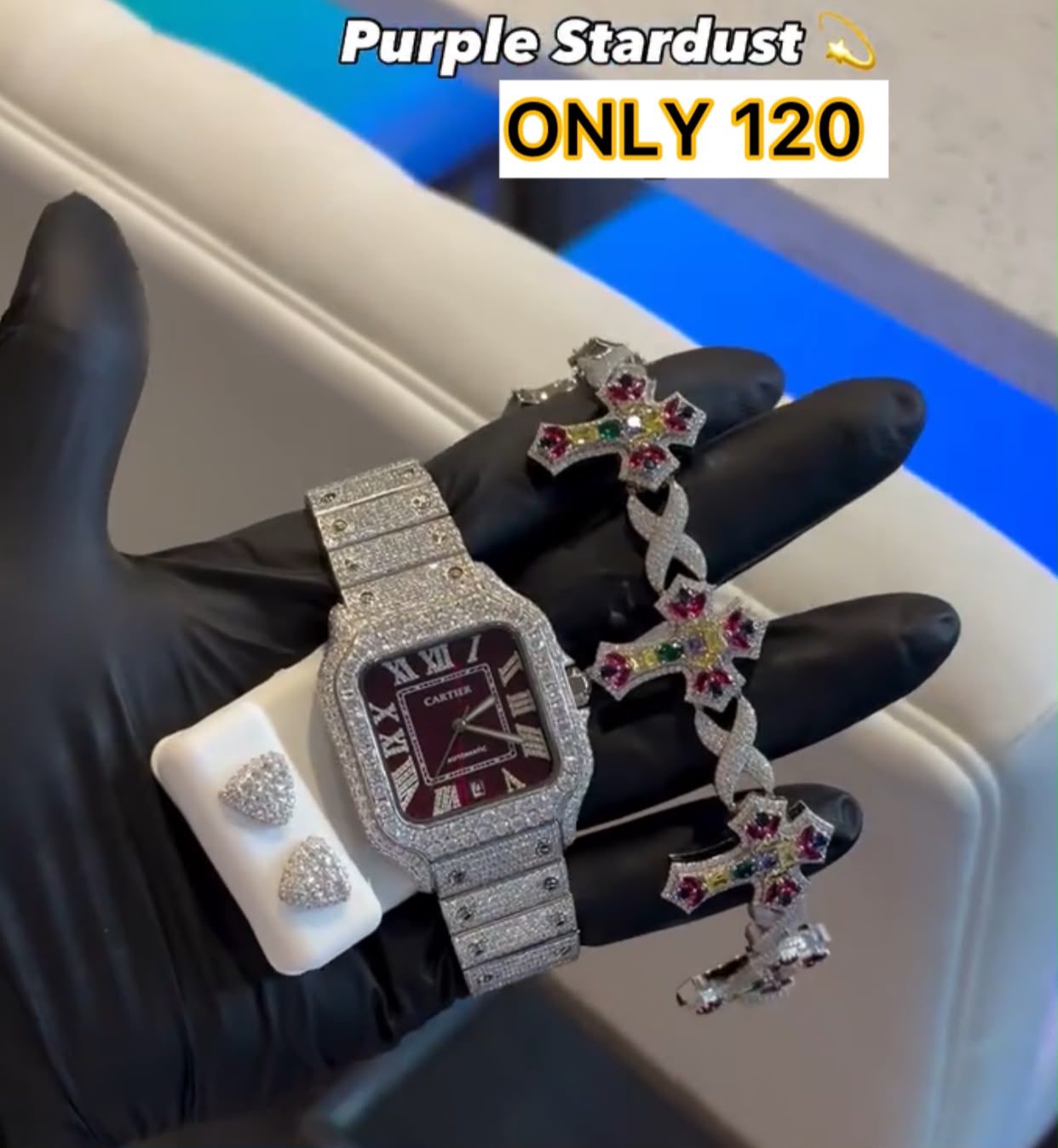 PURPLE STARDUT WATCH AND JEWELERY SET