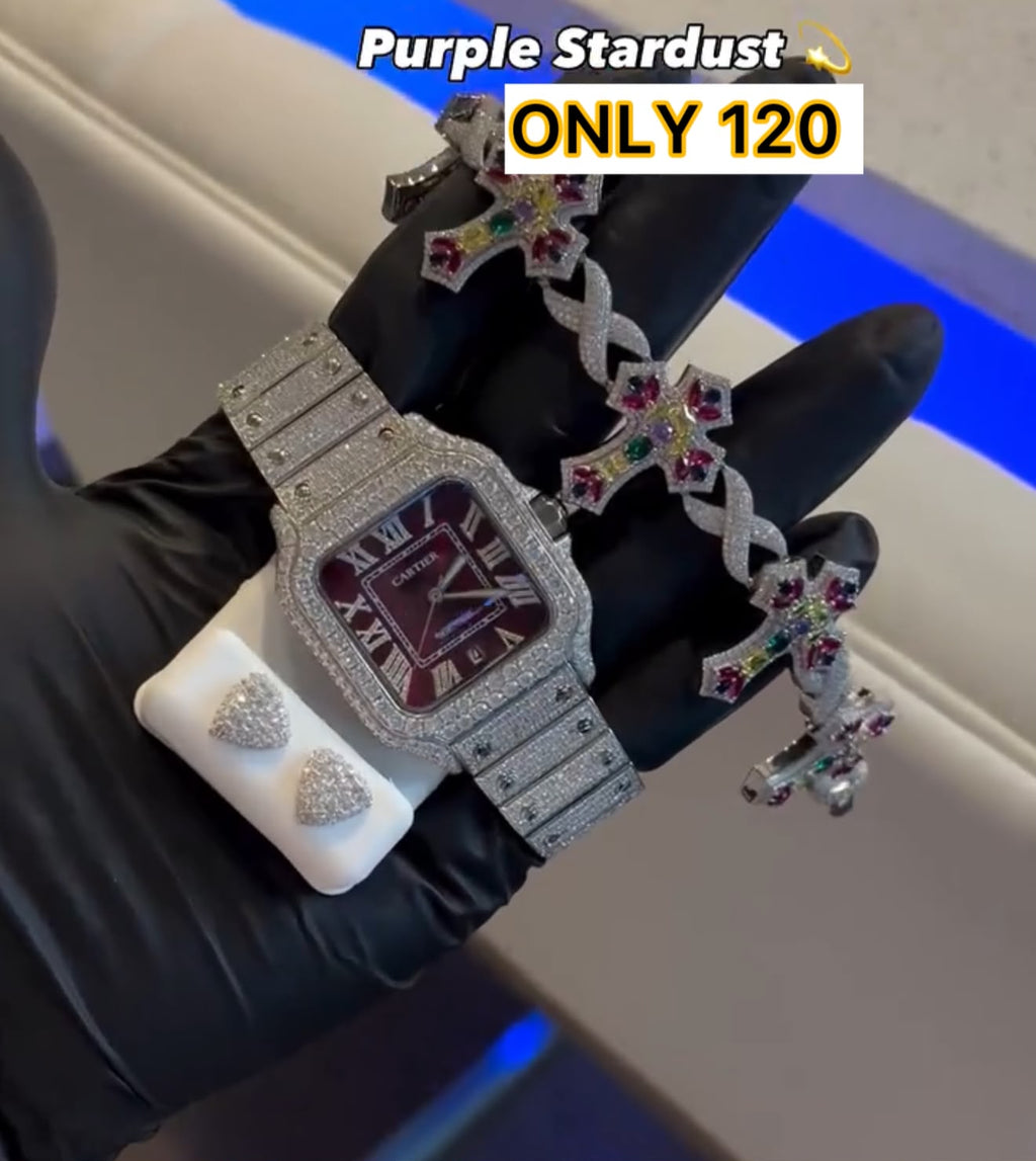 PURPLE STARDUT WATCH AND JEWELERY SET
