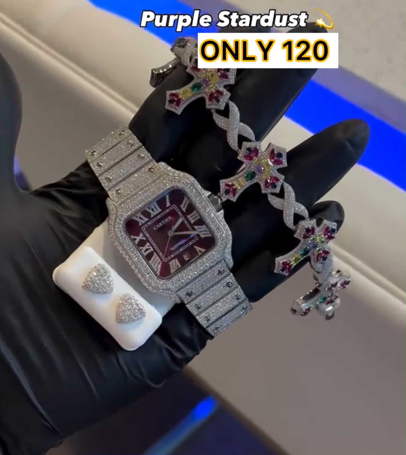 PURPLE STARDUT WATCH AND JEWELERY SET