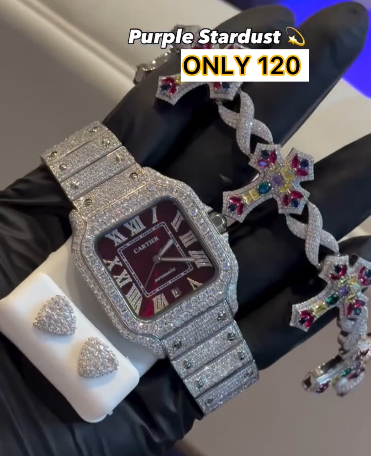 PURPLE STARDUT WATCH AND JEWELERY SET
